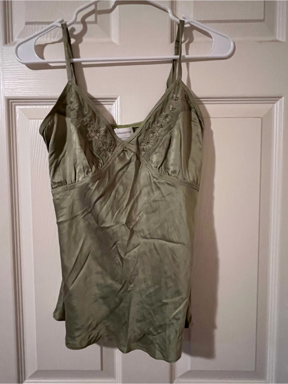✨ Liz Claiborne 100% Silk Sage Green Beaded Cami | Whimsical Boho Fairy ☀️